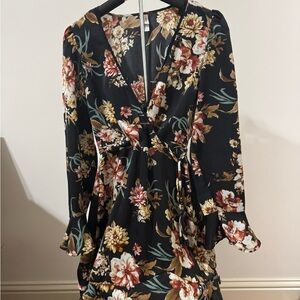 Xhilaration Black Floral Long Sleeve Dress